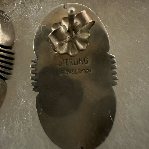 Gilbert Nelson Sterling Silver Navajo Art Deco Inlay Inlaid Earrings Signed OOAK - Picture 8 of 9